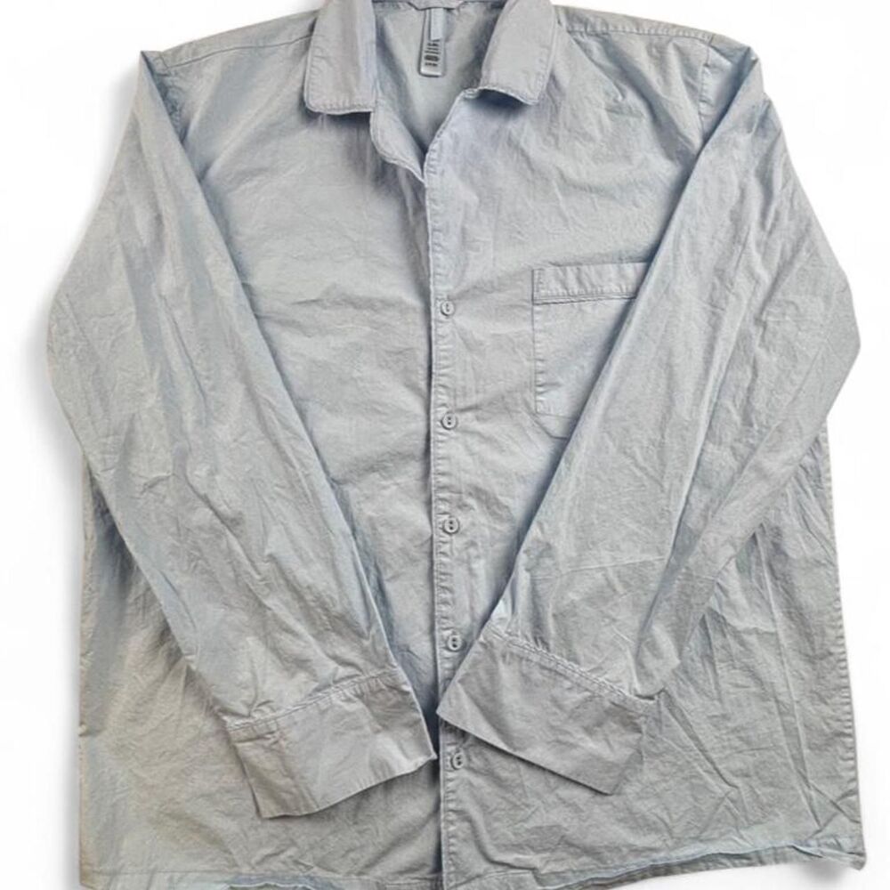 SKIMS Poplin PJ Button Up Shirt Womens S Light Blue Sleepwear Top Relaxed Fit
